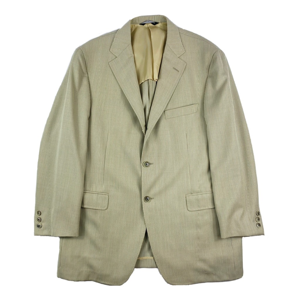Samuelsohn Tan White Seersucker Pure Super 120s Wool Blazer Size‎ 42R